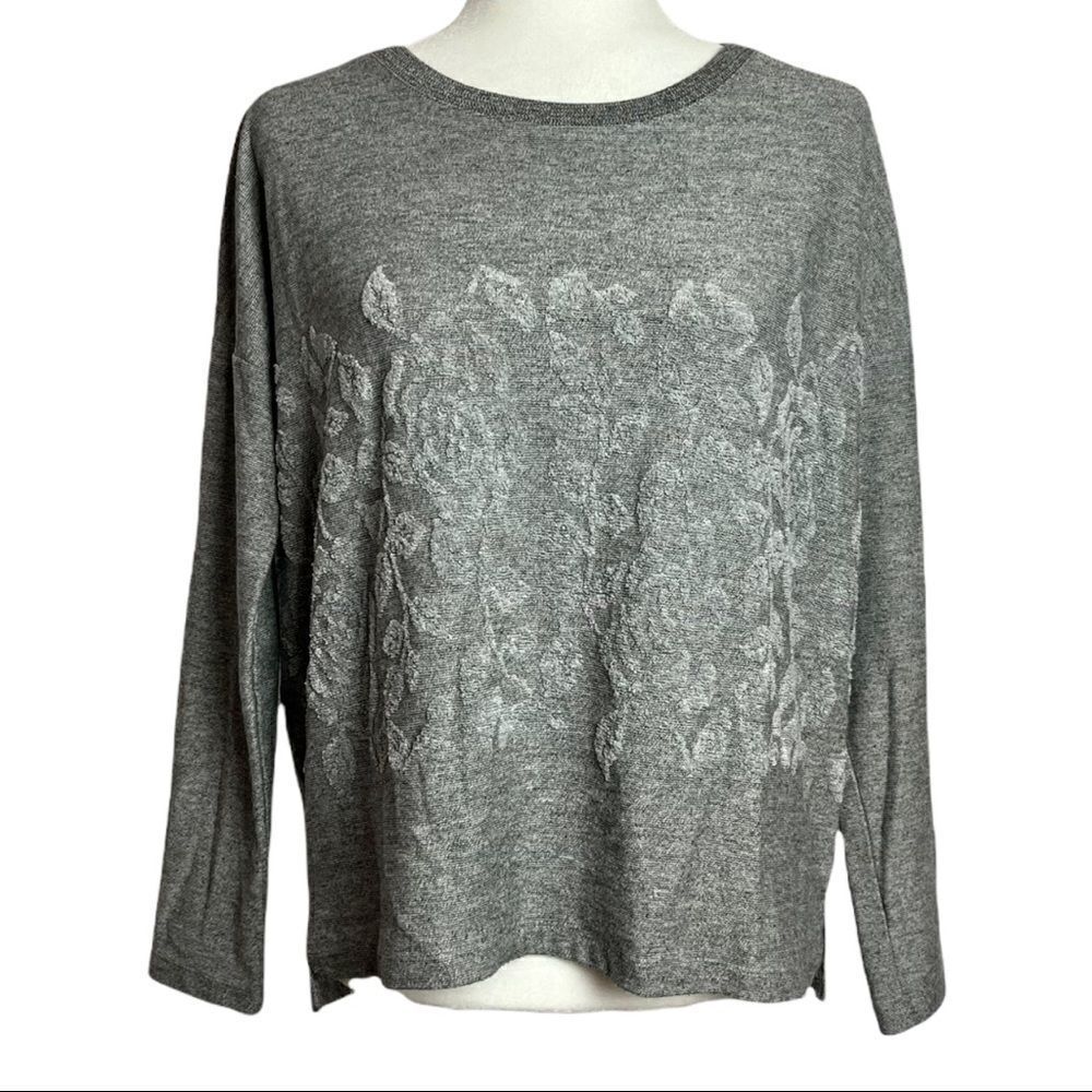 BB Dakota Wool Floral Sweater Gray Size S